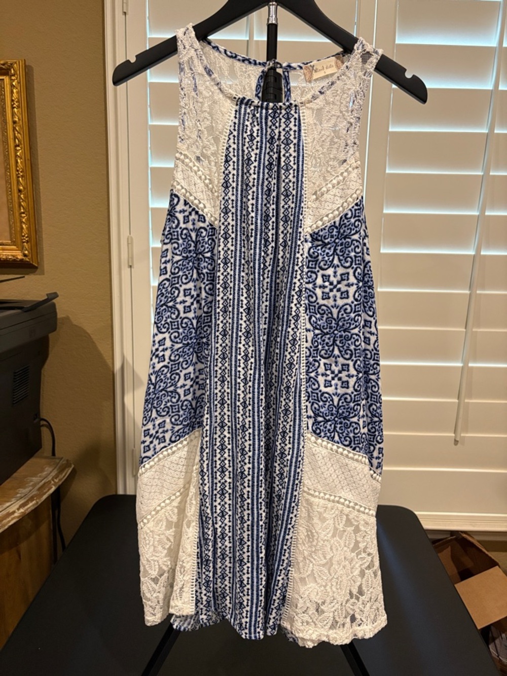 Altar'd State Navy and White Lace Panel Mini Dress